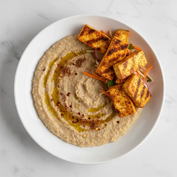 Harees Adasi with Harissa Tofu &radish -carrot slaw
